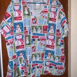 SB Scrubs Holiday Christmas Snowman T-Shirt Nurse 3X Cotton Let Snow